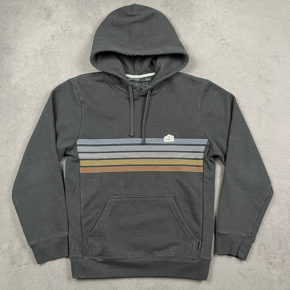 Patagonia Line Logo Ridge Stripe Uprisal Hoody Mens XS Womens Small Ink Black